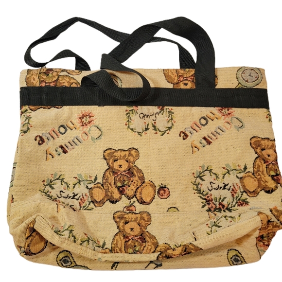 Vintage Bovano Tapestry Made USA Teddy Bear Country House Tote Bag - Picture 3 of 8